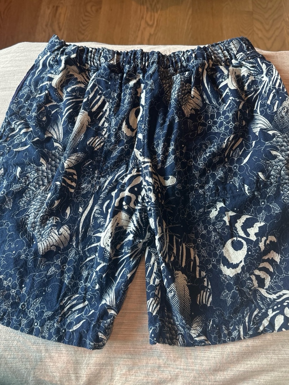 Indigo Navy Blue Floral Cotton Elastic Waist Shorts